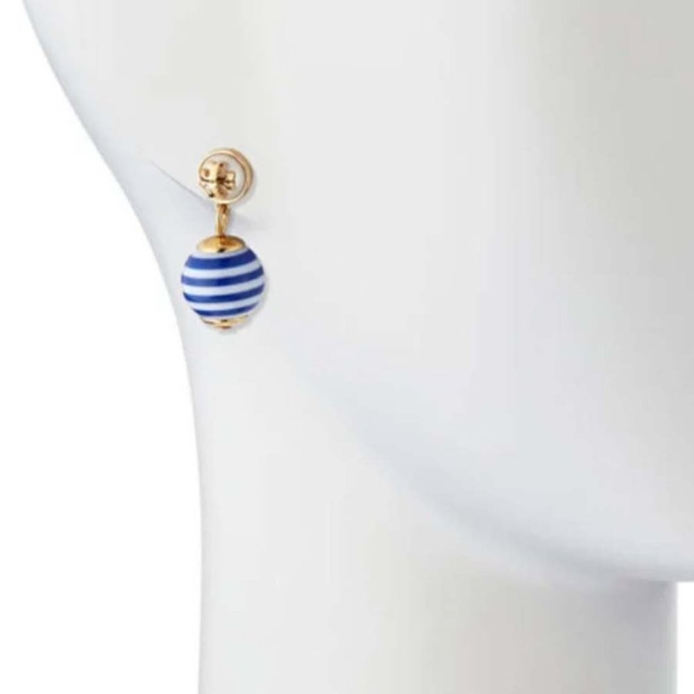 Tory Burch Blue & White Striped Saher Drop Earrings - Picture 3 of 7
